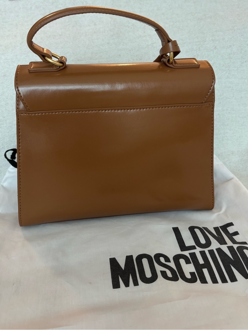 NWOT Love Moschino Tan Brown Top-Handle Satchel with Gold Hardware w/ dust bag - Picture 3 of 9
